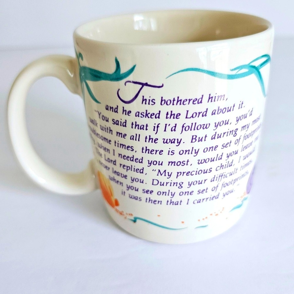 Carlton Cards Footprints in the Sand Stoneware Coffee Mug‎ Religious Poem Gift